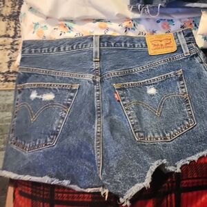 Levi's Blue Denim Cutoff Shorts with Frayed Hem